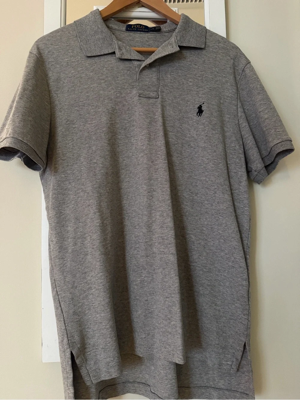 Ralph Lauren Men's Gray Polo Shirt with Navy Logo